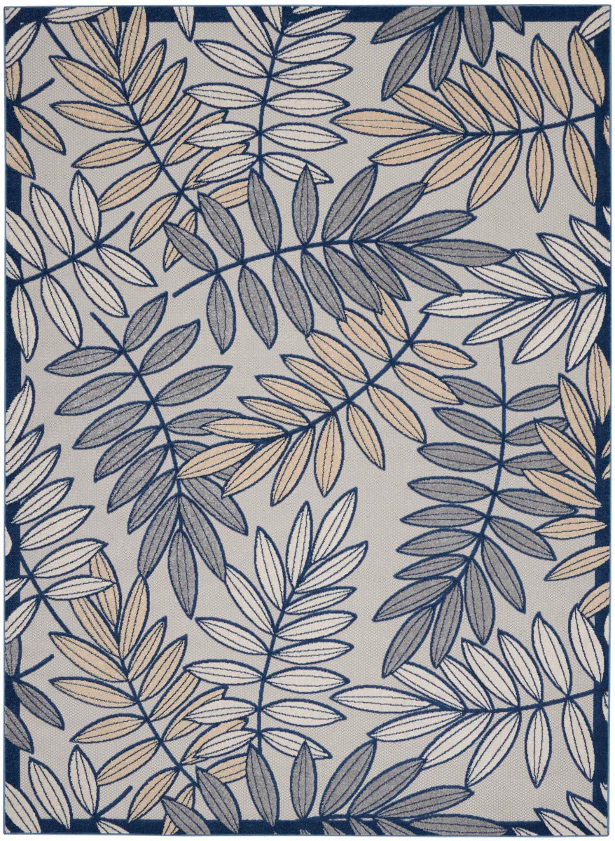 Annitra Indoor/Outdoor Ivory & Navy Leaf Design Area Rug - Elegance Collection