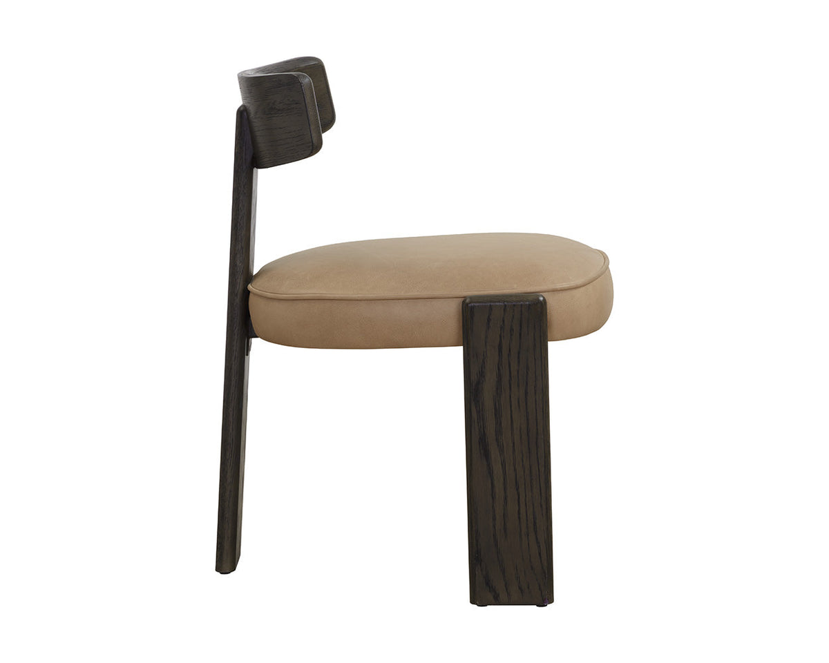Horton Dark Brown Oak & Sahara Sand Leather Dining Chair (Set of 2)