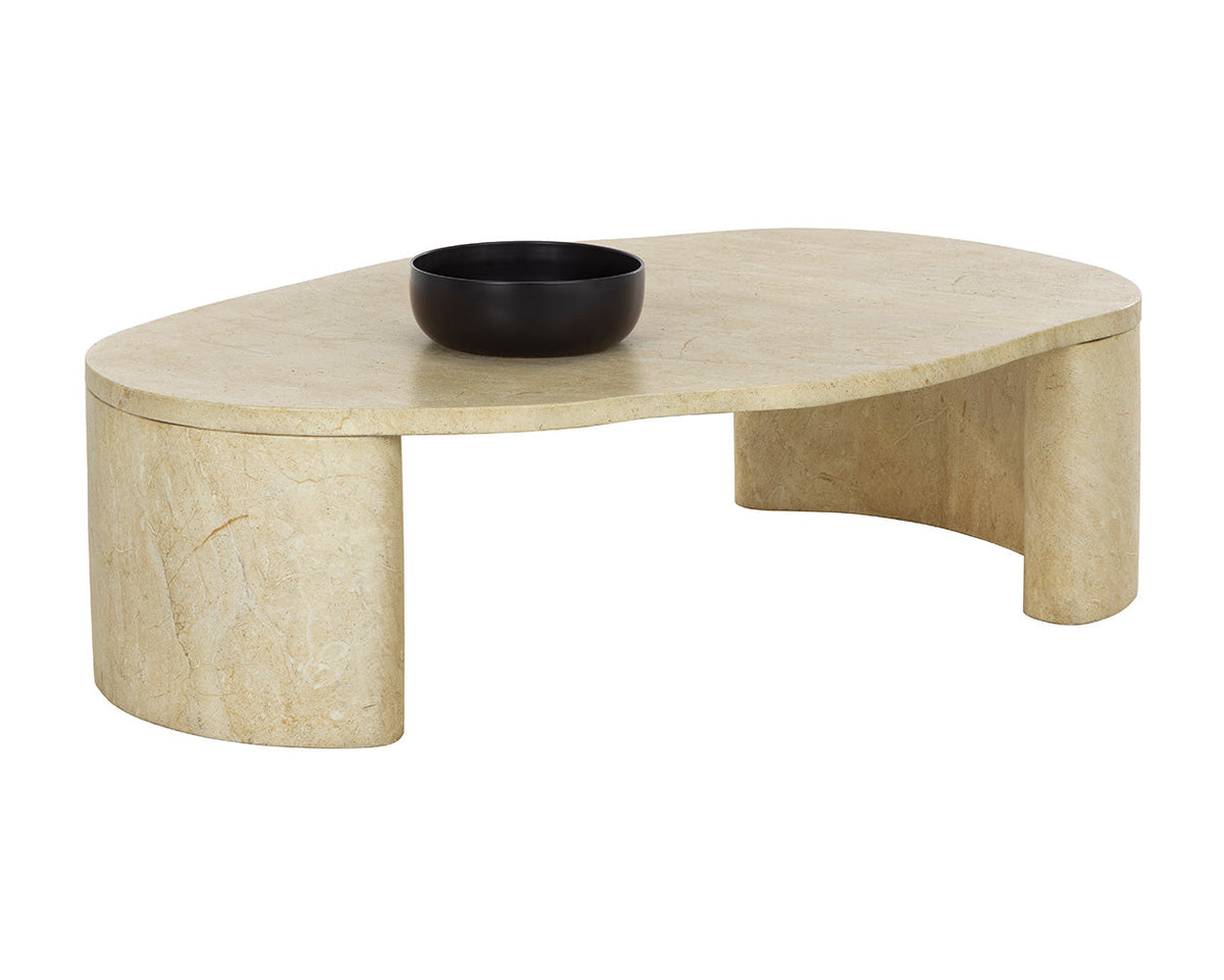 Savinah 60" Faux Travertine Concrete Indoor Outdoor Oval Coffee Table