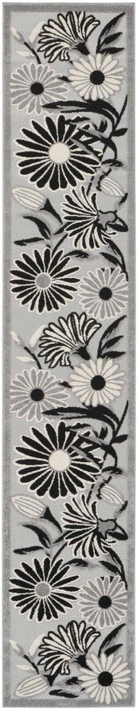 Annitra Indoor/Outdoor Black & White Flowers Area Rug - Elegance Collection