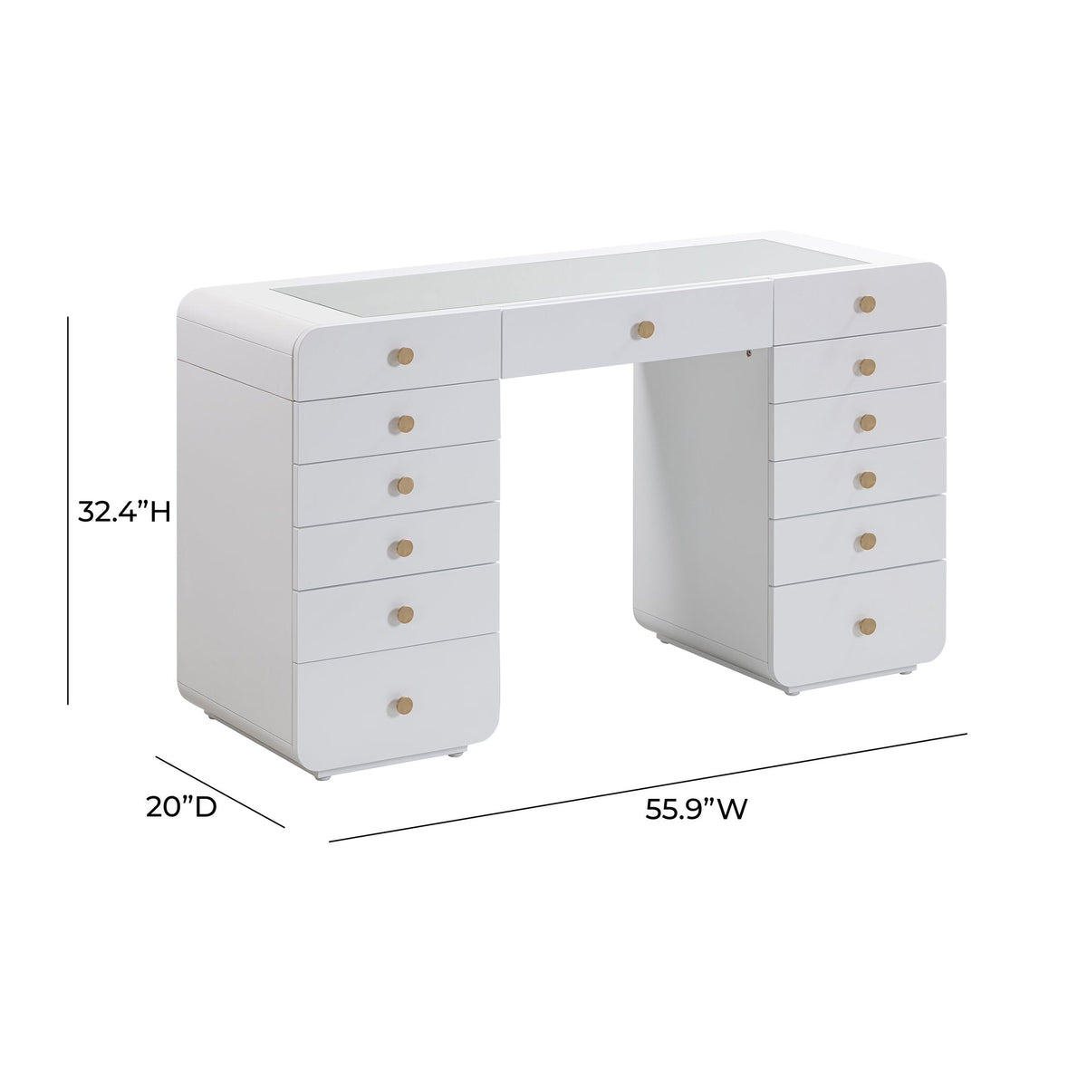 Hollywood 56" White Desk with LED Panel Vanity Mirror (2 Sizes Available)