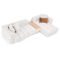 Anelle 128" Modern Beige Upholstered Sectional Sofa w/Console