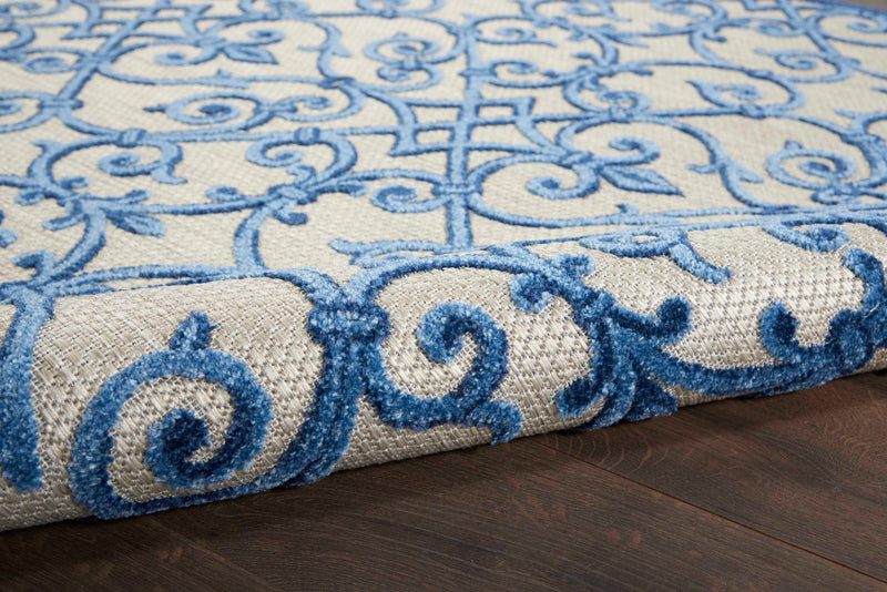 Annitra Indoor/Outdoor Grey & Blue Vine Design Area Rug - Elegance Collection