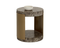 Cavette Dark Emperador Faux Marble & Brass End Table- Indoor/Outdoor