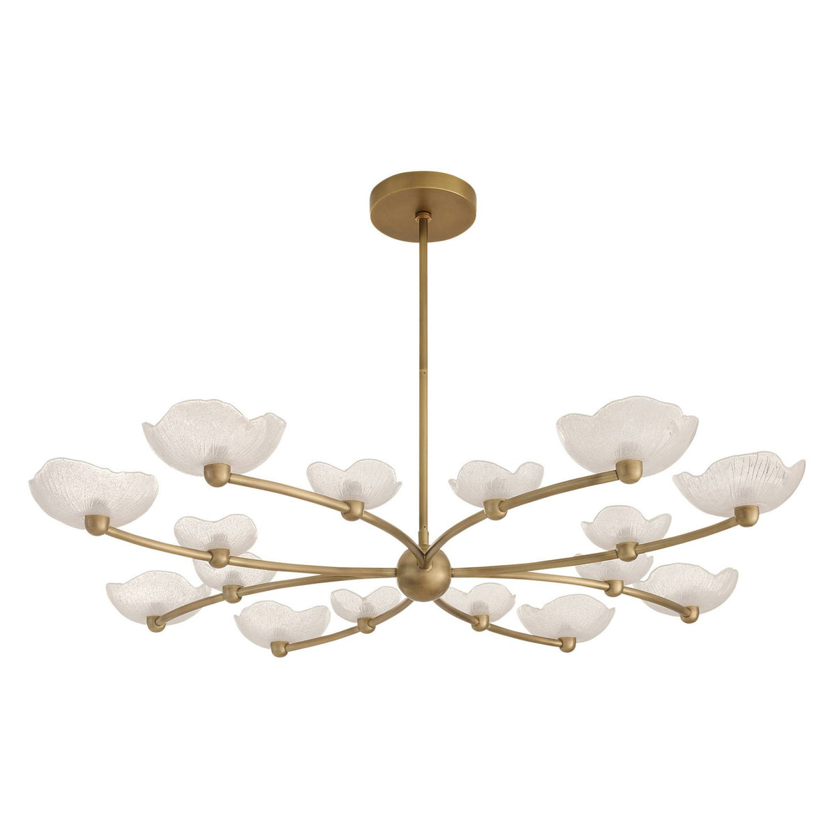 Fleurana 54" White Frosted Seeded Glass & Antique Brass Chandelier