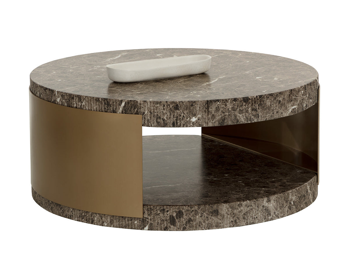 Cavette Dark Emperador Faux Marble & Brass Coffee Table - Indoor/Outdoor