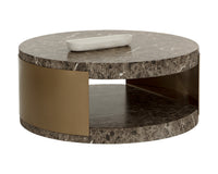 Cavette Dark Emperador Faux Marble & Brass Coffee Table - Indoor/Outdoor