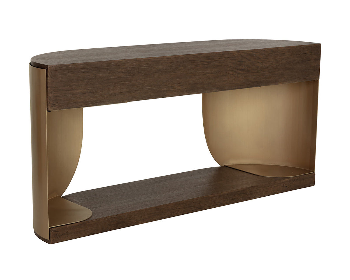 Sultana 70" Dark Oak Concrete & Brushed Brass Console Table - Indoor/Outdoor