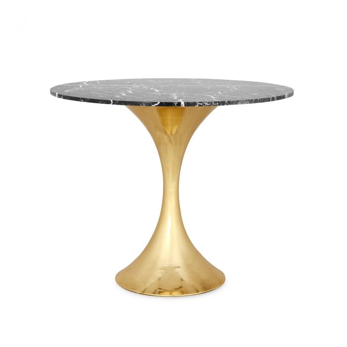 Ruthie 36" Black Round Dining Table/Entry Table, Brass With Marble Top