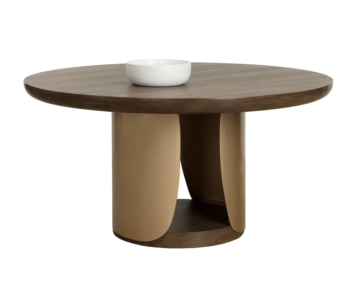 Sultana 59" Dark Oak Concrete & Brushed Brass Round Dining Table - Indoor/Outdoor
