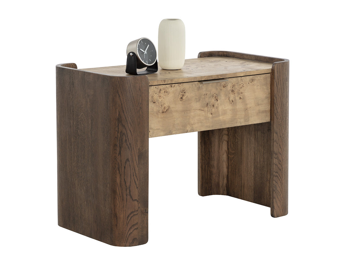 Beryl Mappa Burl Veneer & Brown Oak Nightstand