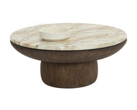 Orula 40" Faux Marble & Brown Oak Concrete Indoor/Outdoor Coffee Table
