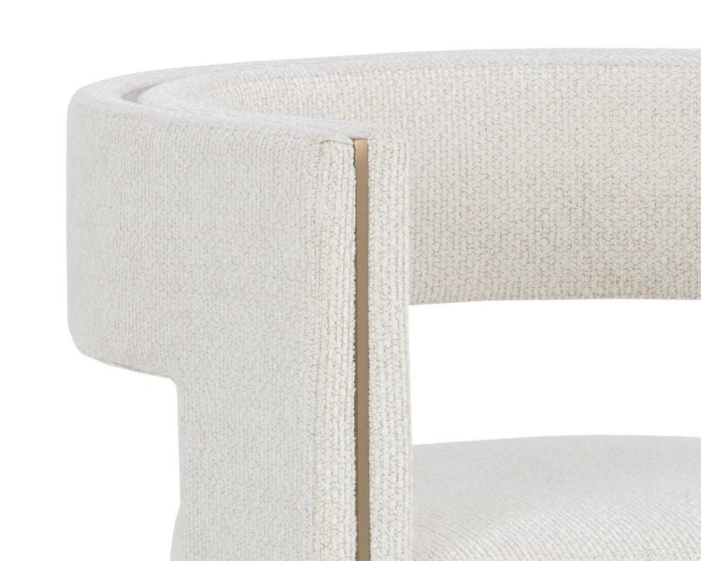 Adamina Light Barley Performance Fabric & Gold Dining Armchair