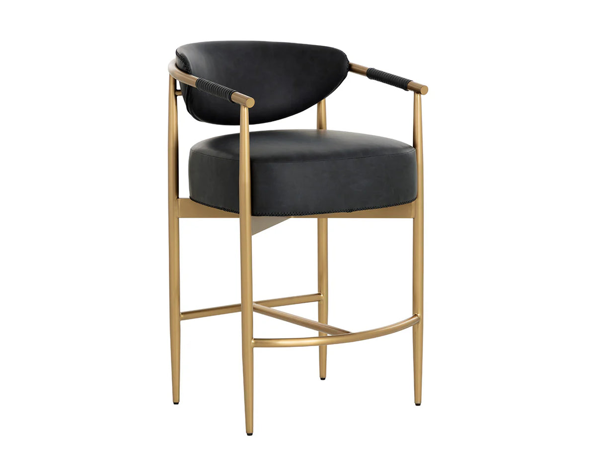 Heloise Black Faux Leather & Gold Counter Stool