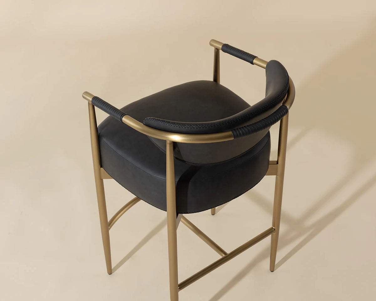 Heloise Black Faux Leather & Gold Counter Stool