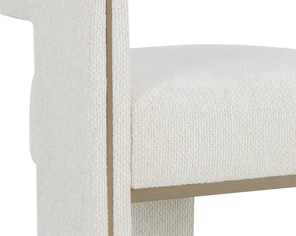 Adamina Light Barley Performance Fabric & Gold Dining Armchair