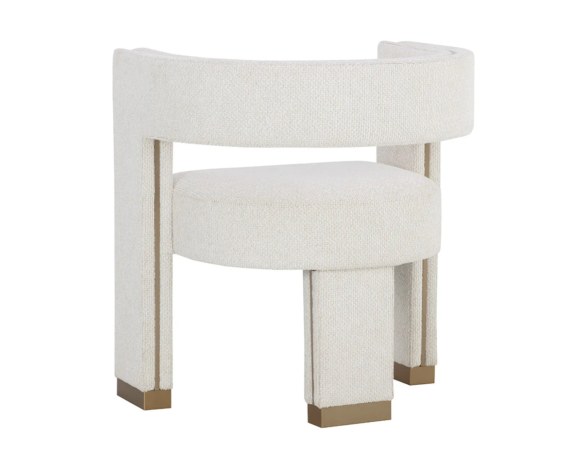 Adamina Light Barley Performance Fabric & Gold Dining Armchair