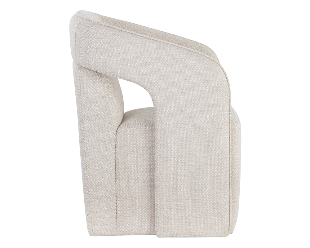 Kendrick Stucco Performance Fabric Wheeled Dining Armchair