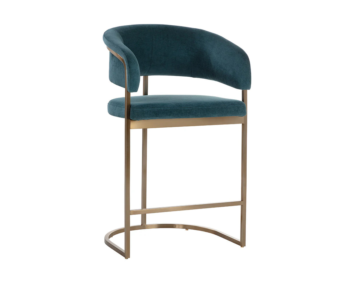 Marris Teal Fabric & Gold Cantilever Counter Stool