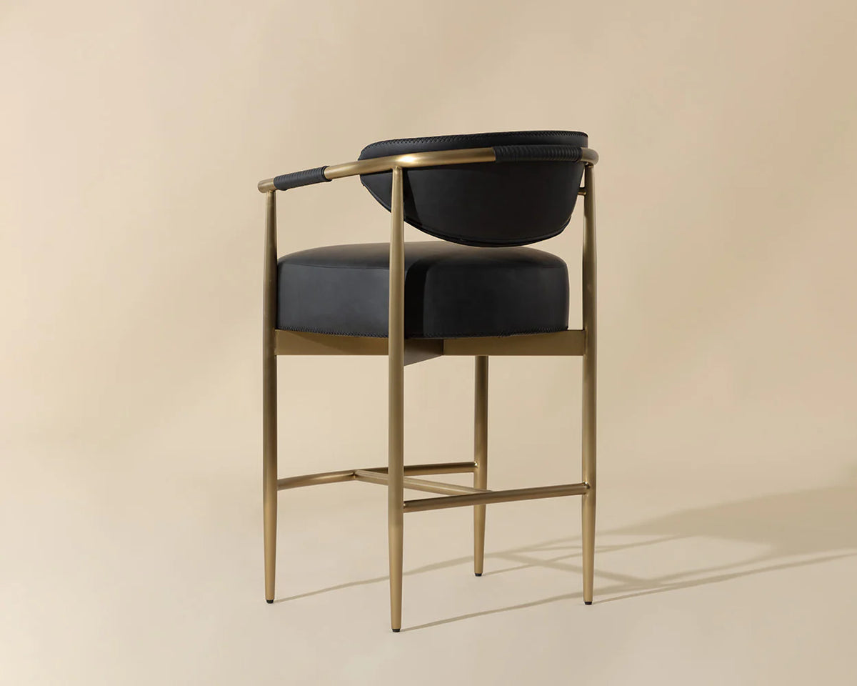 Heloise Black Faux Leather & Gold Counter Stool