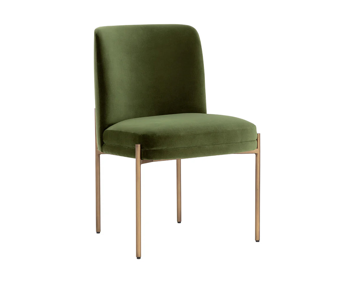 Richie Forest Green Fabric & Antique Brass Dining Chair