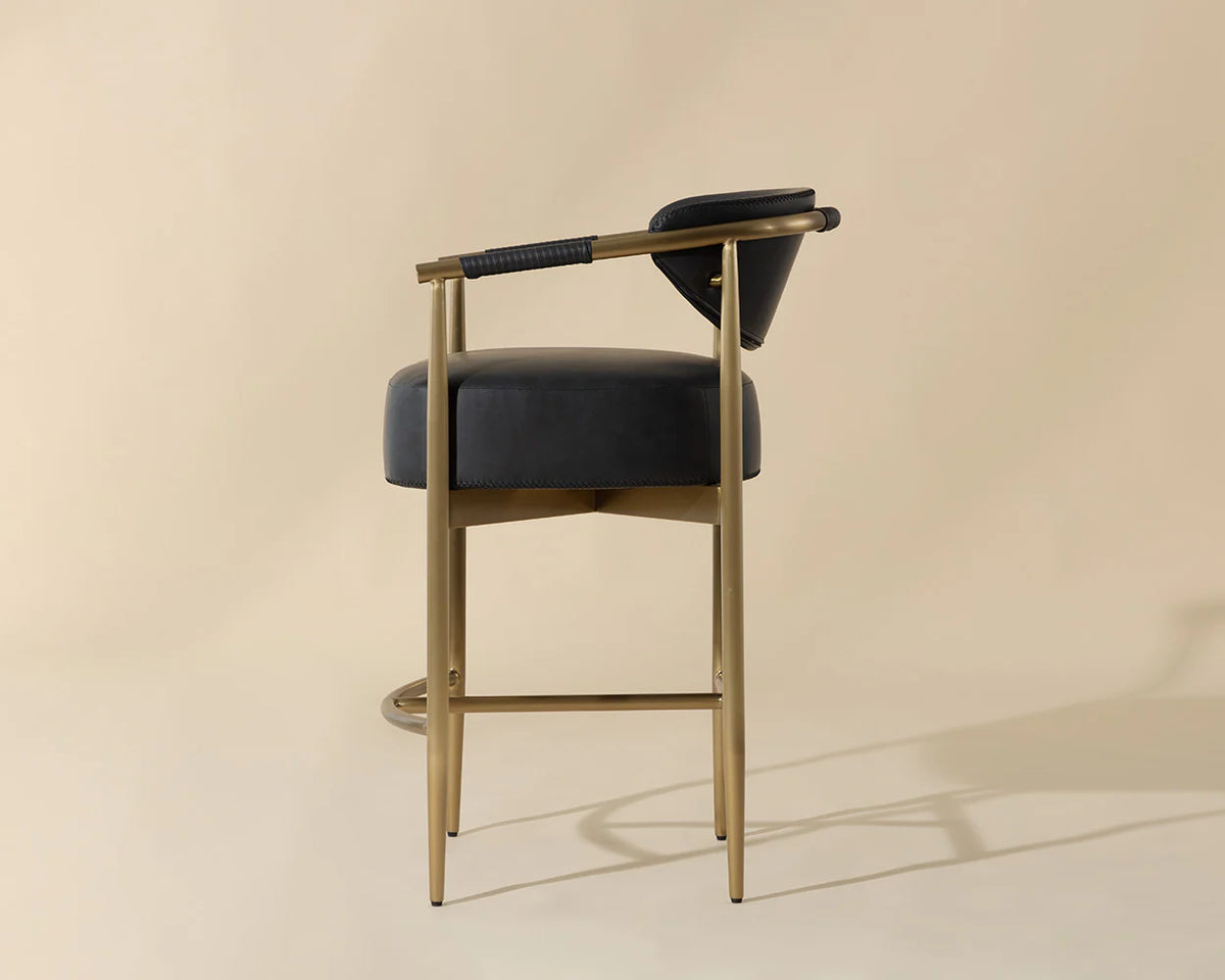 Heloise Black Faux Leather & Gold Counter Stool