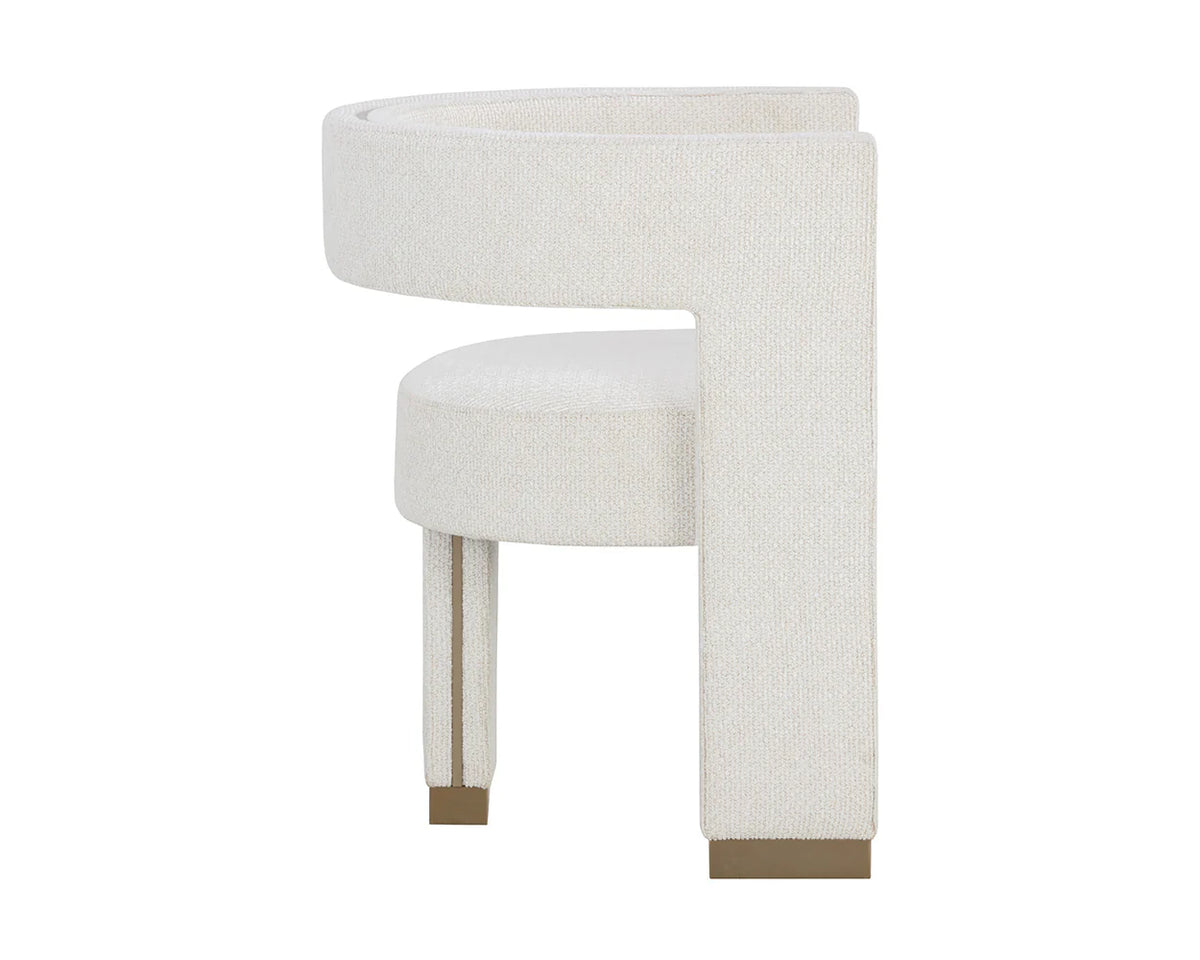 Adamina Light Barley Performance Fabric & Gold Dining Armchair