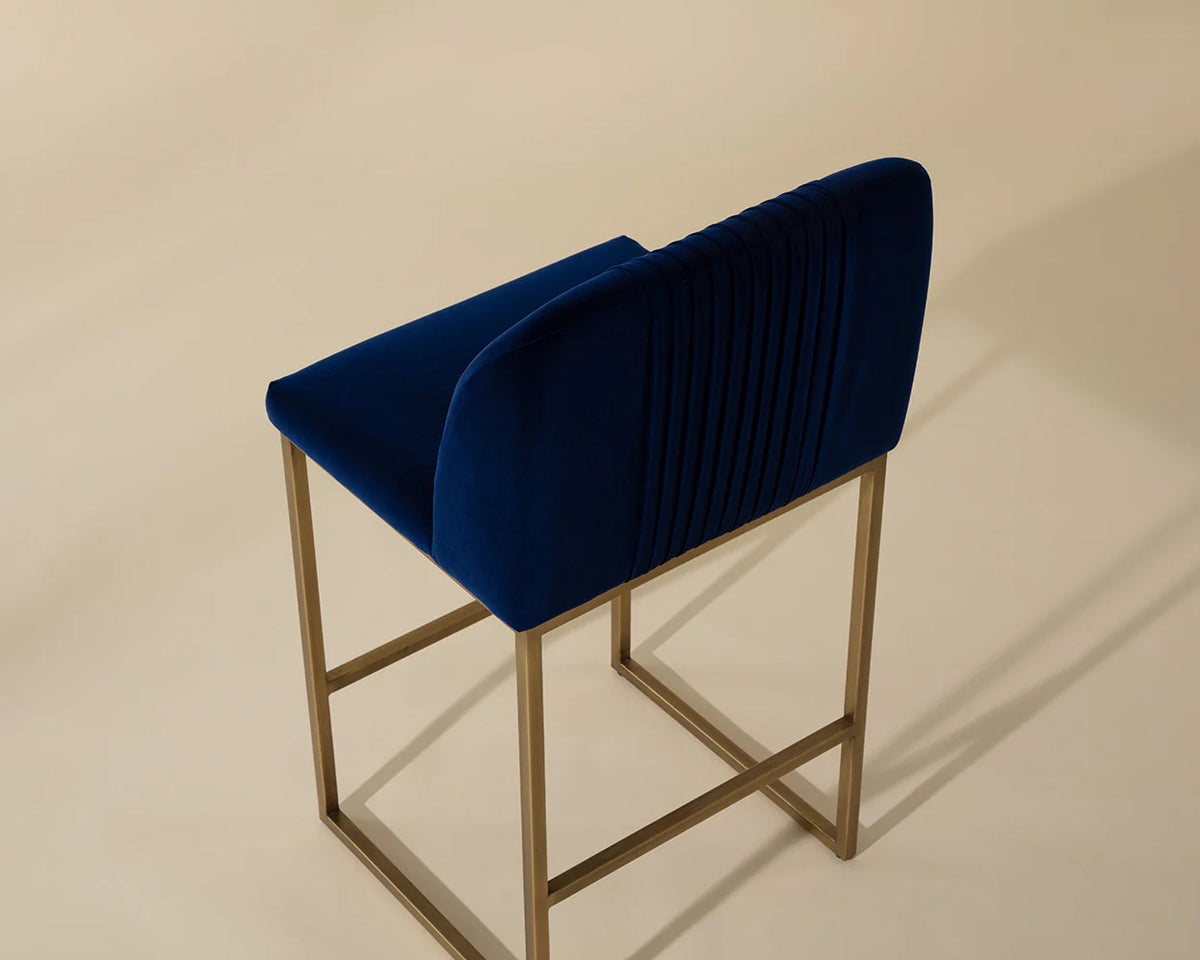 Nevin Sapphire Blue & Antique Brass Counter Stool