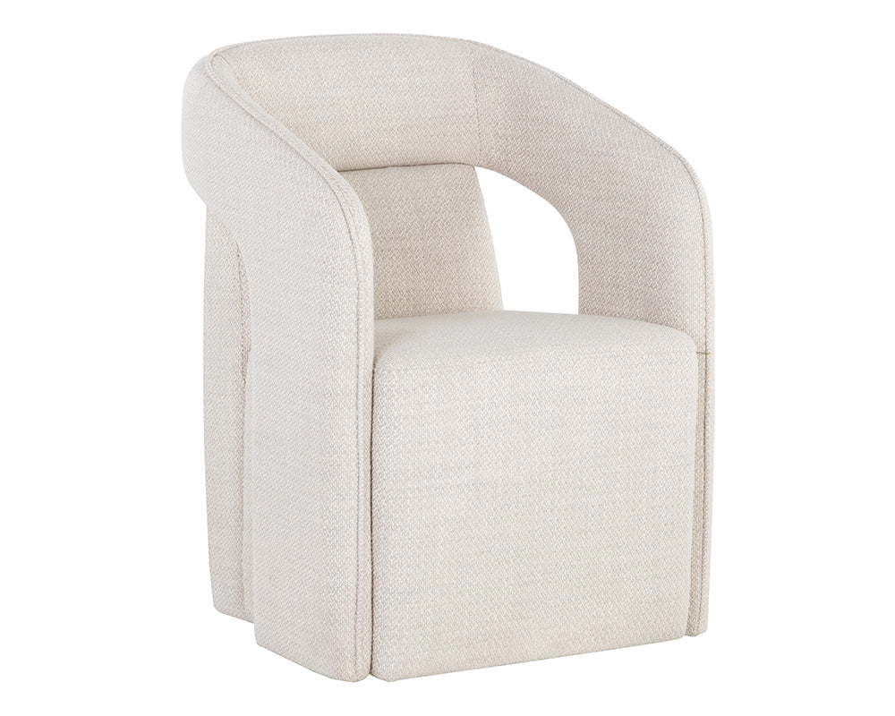 Kendrick Stucco Performance Fabric Wheeled Dining Armchair