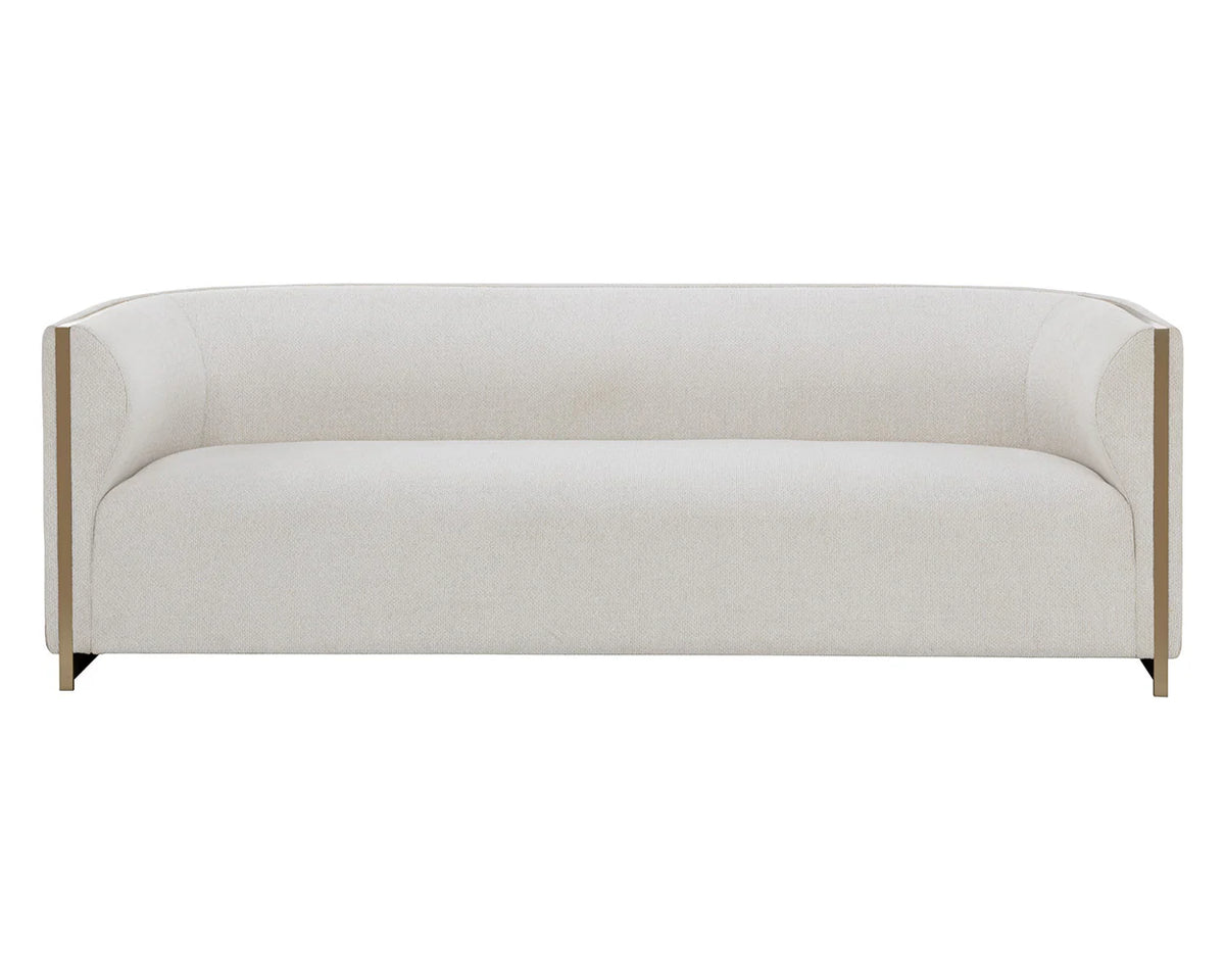 Larron 95.75" Light Barley Performance Fabric & Gold Sofa
