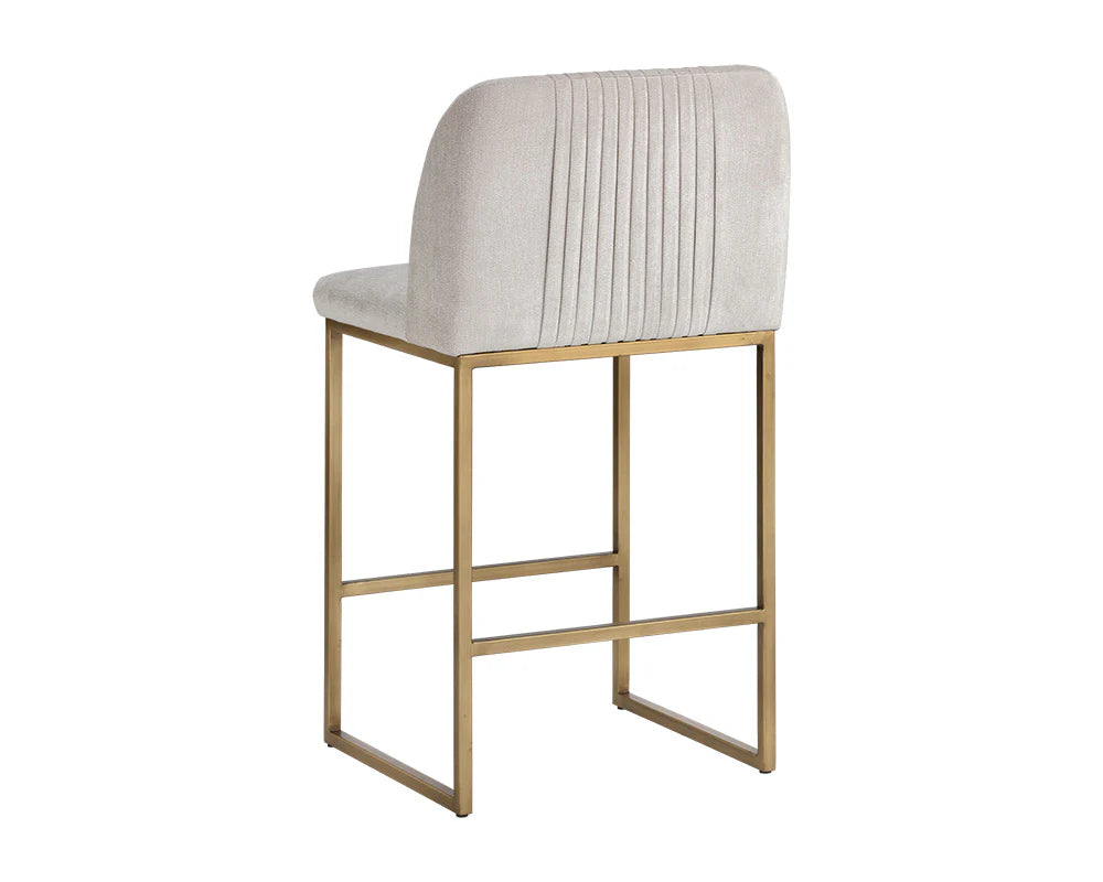 Nevin Muslin Performance Fabric & Antique Brass Counter Stool