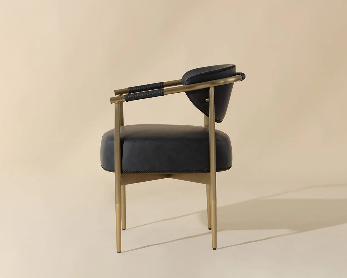 Heloise Black Faux Leather & Gold Dining Armchair