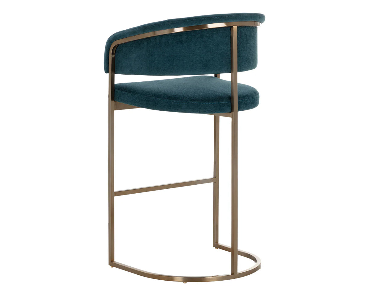 Marris Teal Fabric & Gold Cantilever Barstool