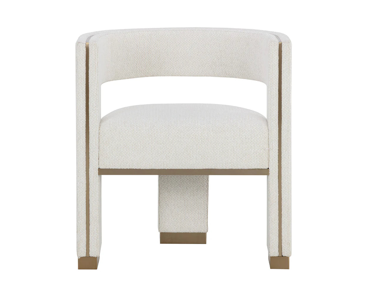 Adamina Light Barley Performance Fabric & Gold Dining Armchair