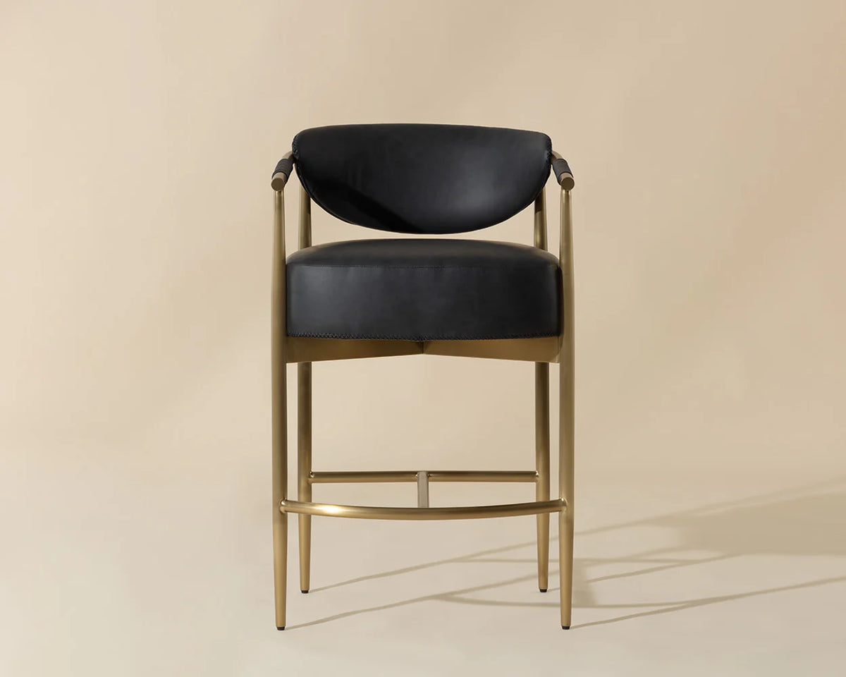 Heloise Black Faux Leather & Gold Counter Stool