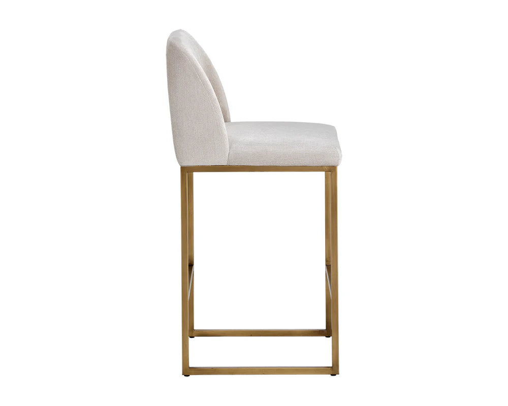 Nevin Muslin Performance Fabric & Antique Brass Counter Stool