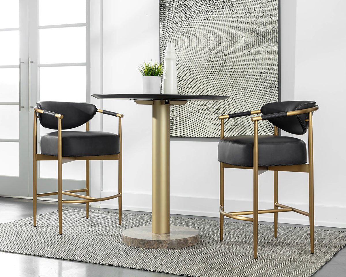 Heloise Black Faux Leather & Gold Counter Stool