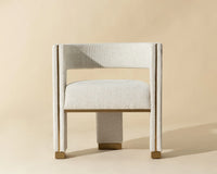 Adamina Light Barley Performance Fabric & Gold Dining Armchair