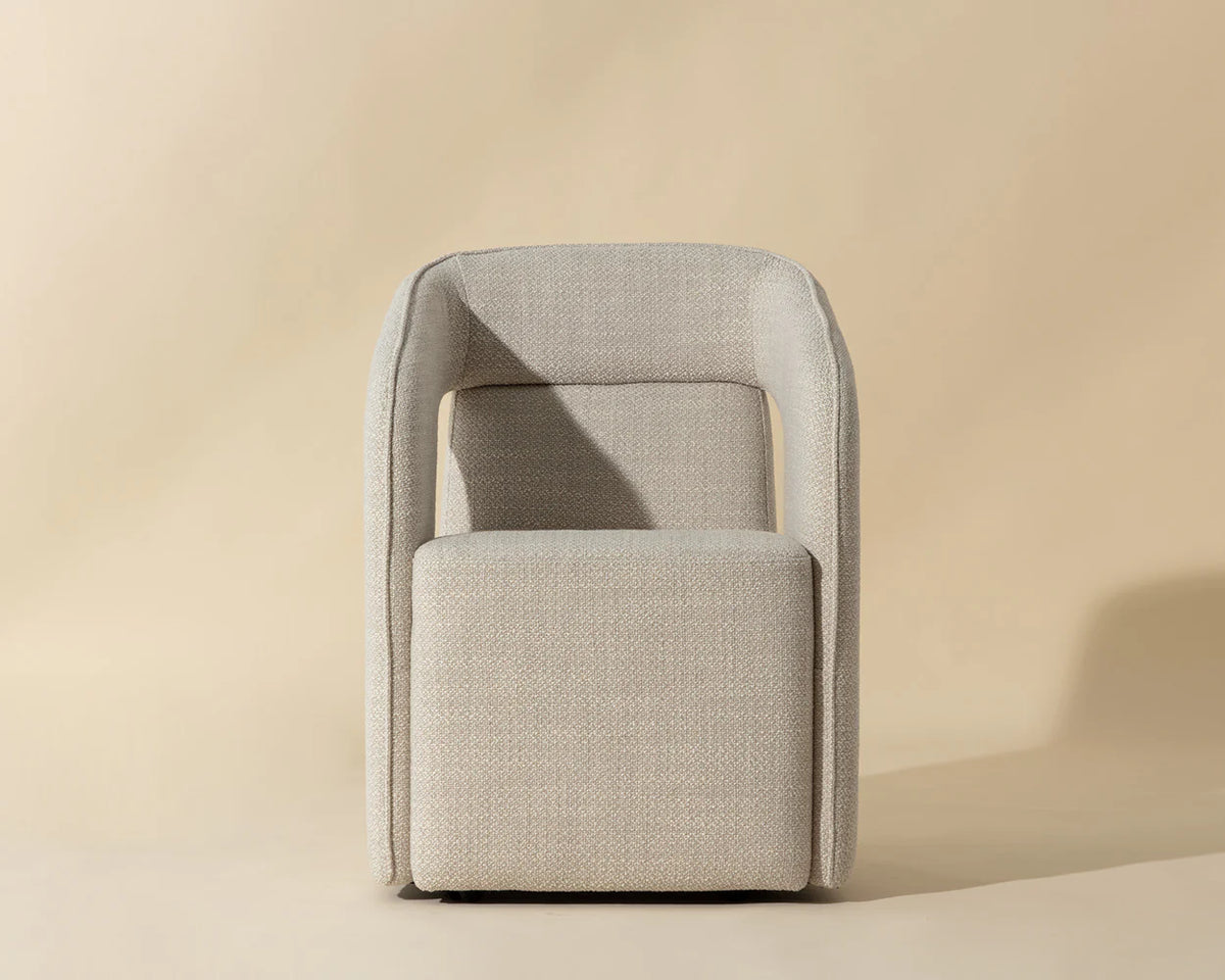 Kendrick Stucco Performance Fabric Wheeled Dining Armchair
