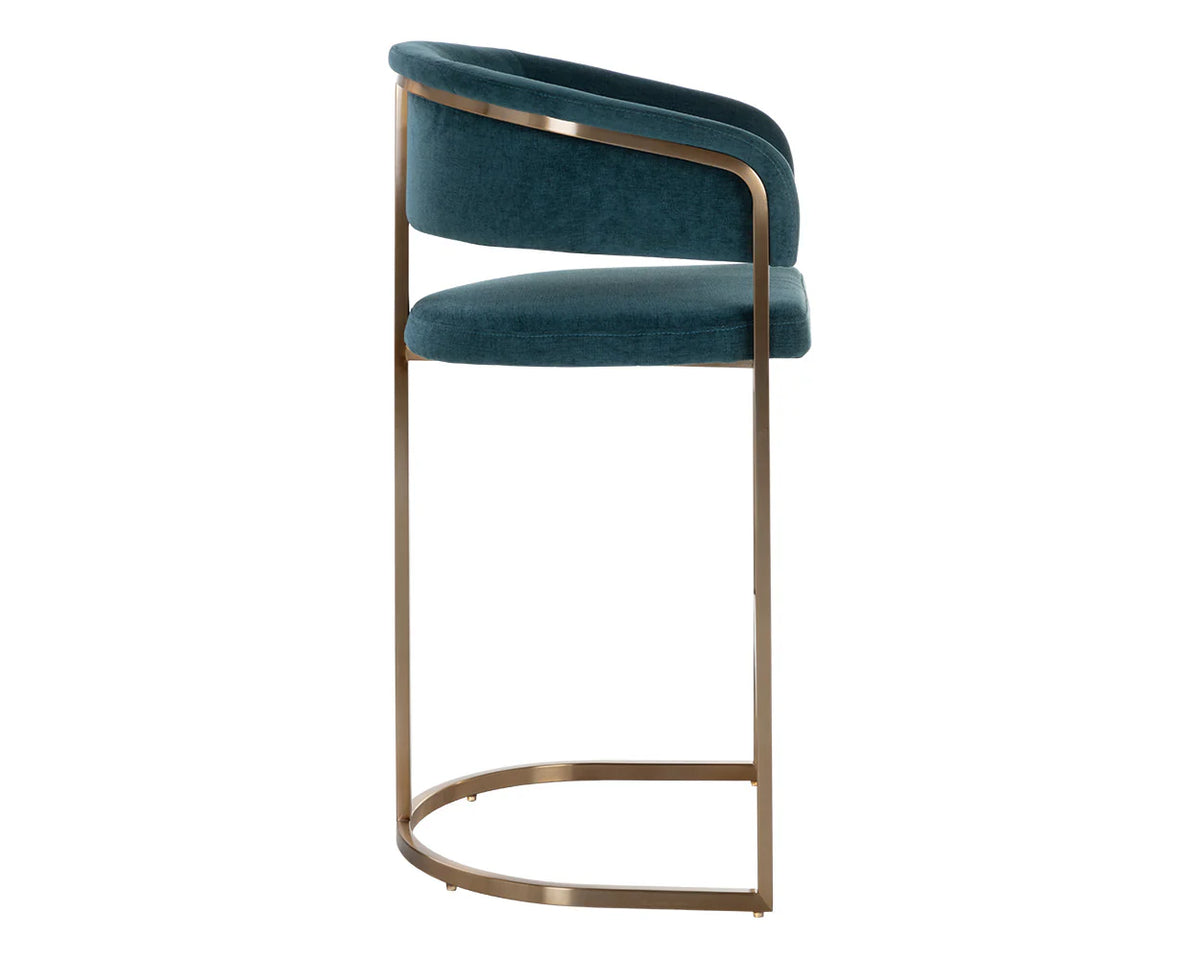 Marris Teal Fabric & Gold Cantilever Barstool