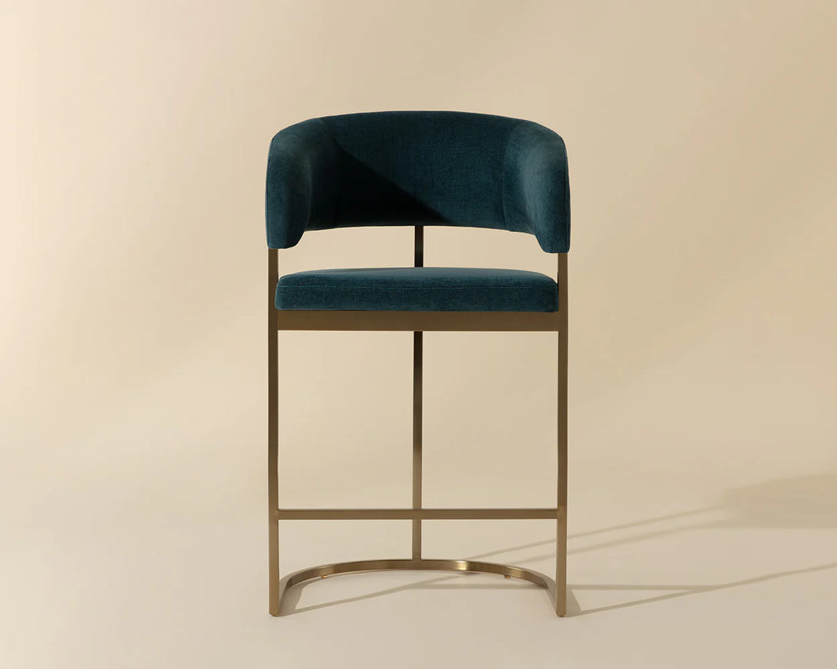 Marris Teal Fabric & Gold Cantilever Counter Stool