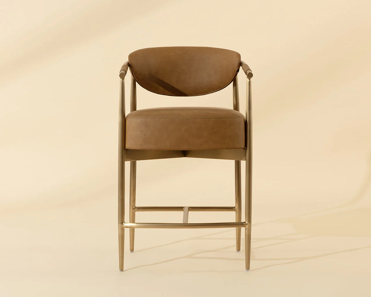 Heloise Cognac Faux Leather & Gold Counter Stool