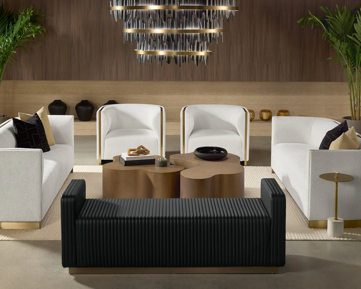 Larron 95.75" Light Barley Performance Fabric & Gold Sofa