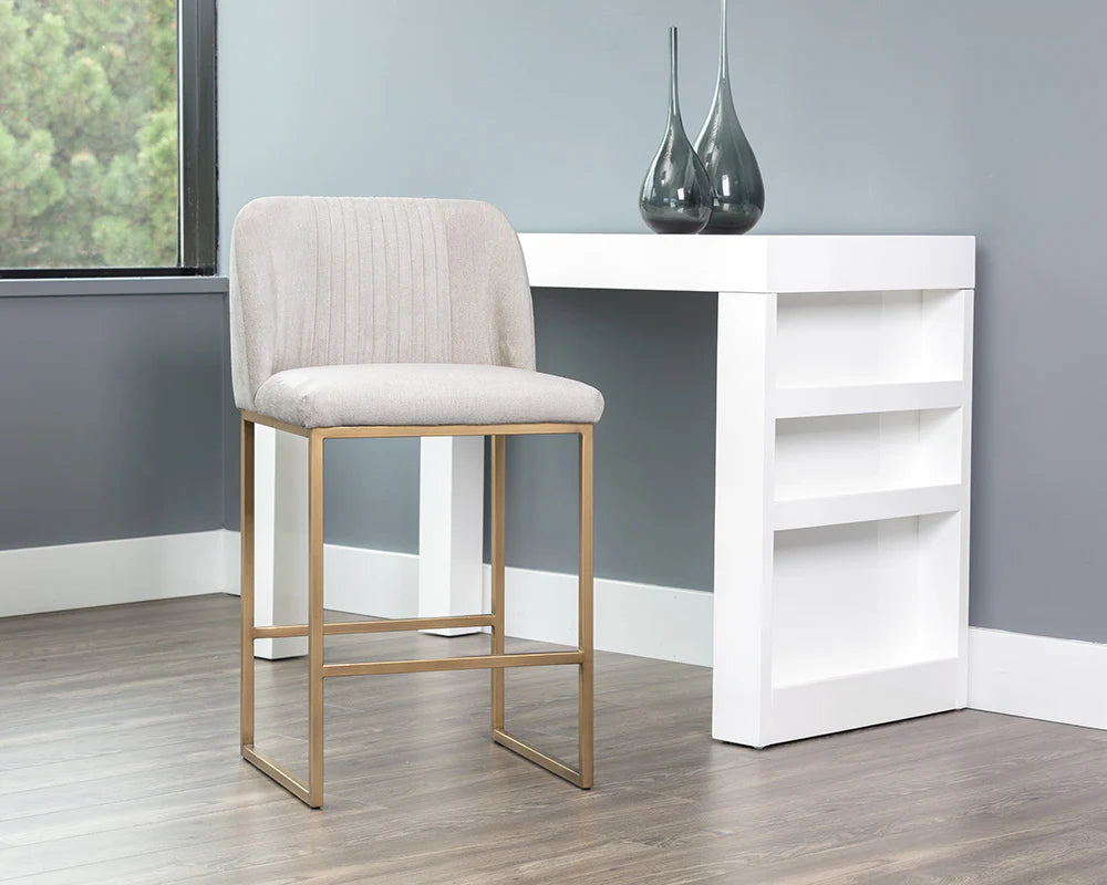 Nevin Muslin Performance Fabric & Antique Brass Counter Stool
