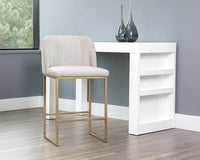 Nevin Muslin Performance Fabric & Antique Brass Counter Stool