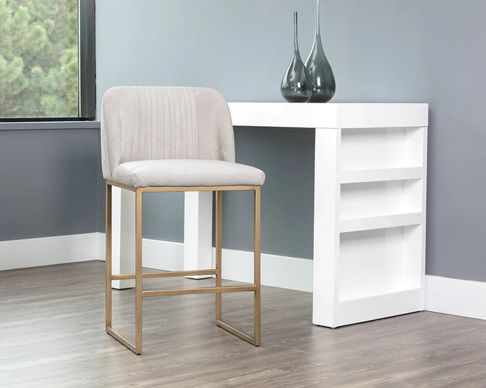Nevin Muslin Performance Fabric & Antique Brass Counter Stool