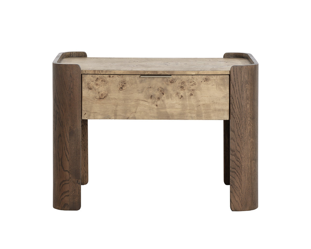 Beryl Mappa Burl Veneer & Brown Oak Nightstand