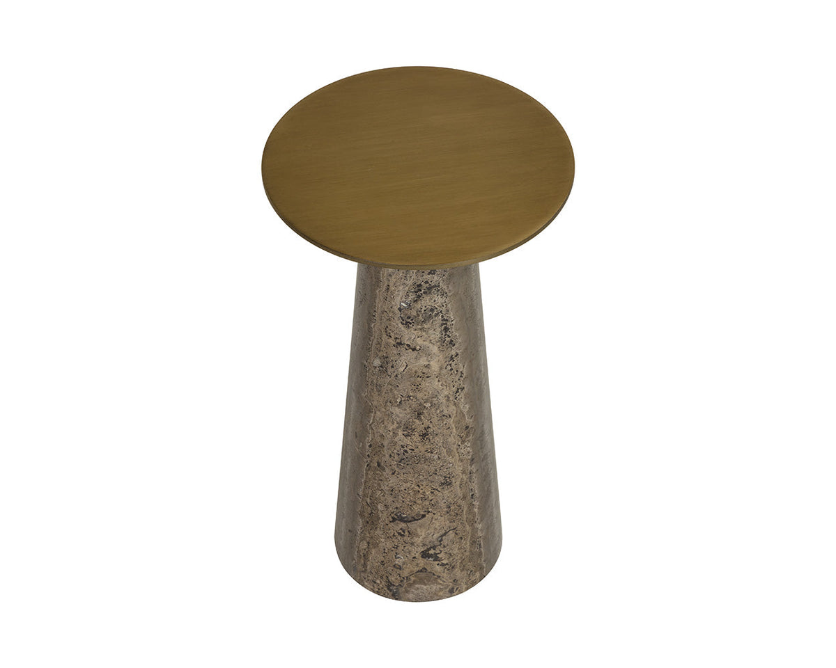 Aditi Travertine & Antique Brown/Brass Accent Table (2 Sizes Available)