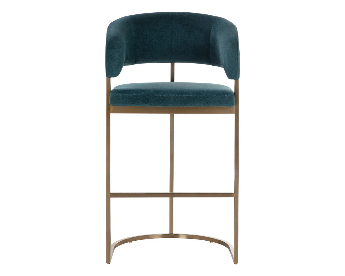 Marris Teal Fabric & Gold Cantilever Barstool