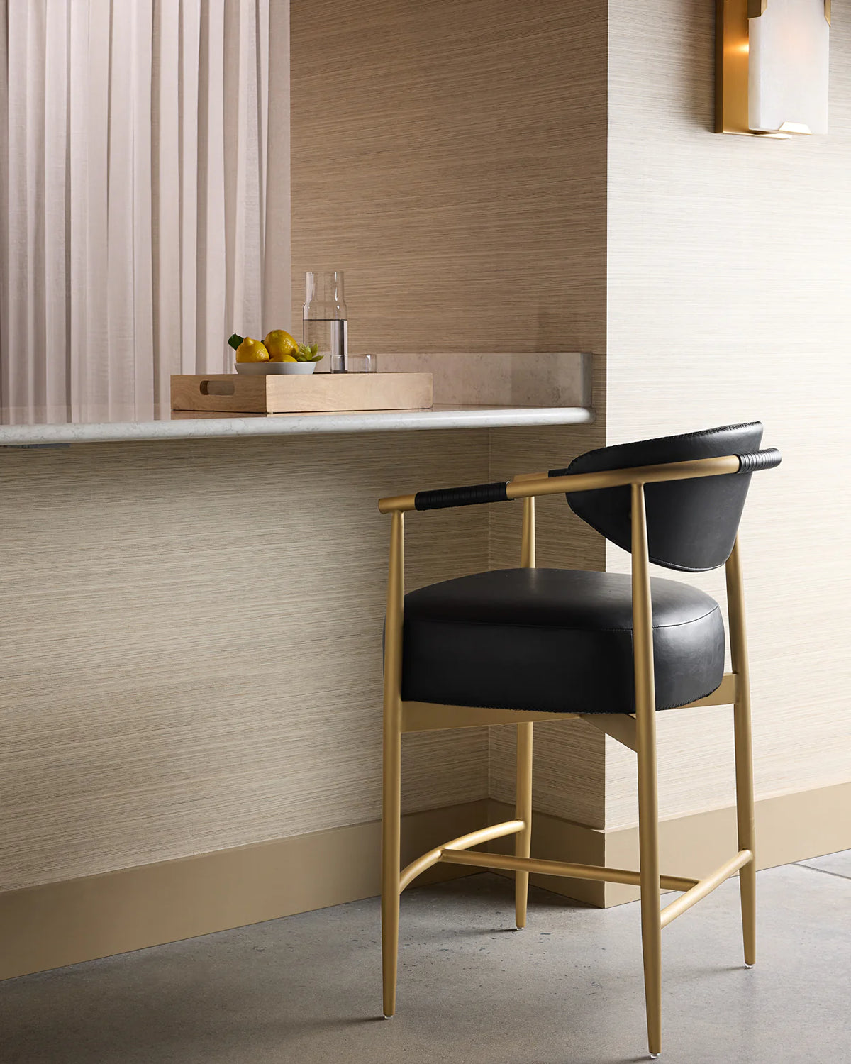 Heloise Black Faux Leather & Gold Counter Stool